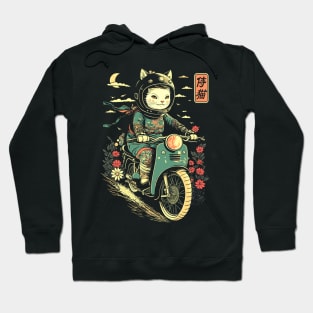 Japanese Samurai Cat on Motorcycle Kawaii Ninja Cat Hoodie